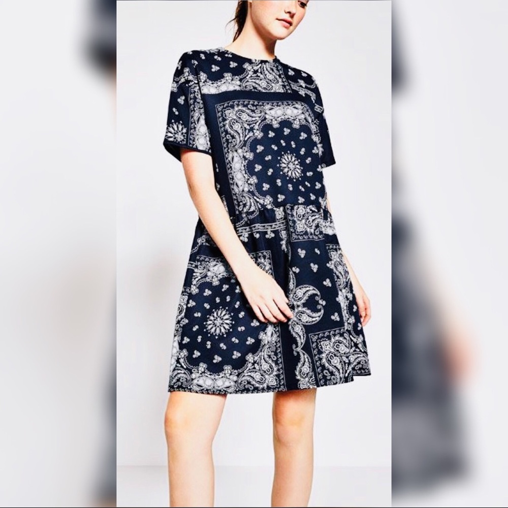 Zara Trafaluc Blue Bandana Print Dress